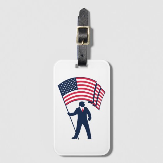 米国旗を掲げるトランプ大統領 ラゲッジタグ (正面縦)