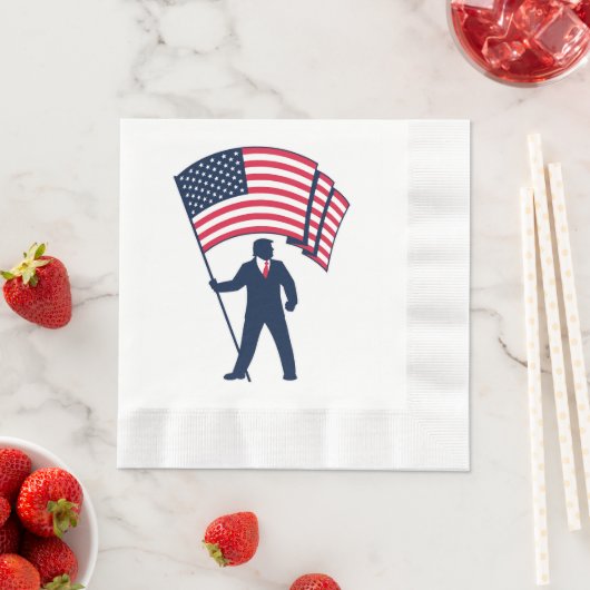 米国旗を掲げるトランプ大統領 縁ありランチョンナプキン (インサイチュ)