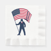 米国旗を掲げるトランプ大統領 縁ありランチョンナプキン (正面)