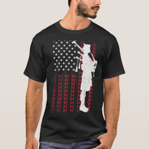 米国旗カッコいいバグパイパー女子バ男性へグパイププレーヤー Tシャツ