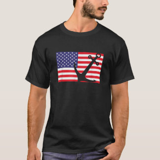 米国旗セーリングいかりパトリオットキャプテンボート4th of tシャツ
