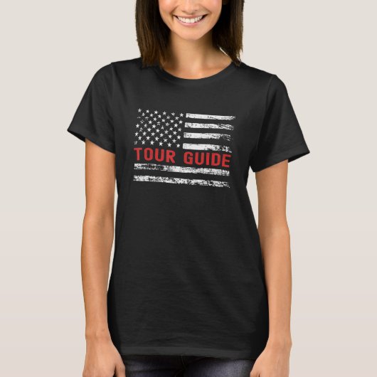 米国旗ツアーガイドの仕事 レトロな職種タイトル Tシャツ (正面)