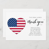 米国旗パーソナライズされたアメリカハート軍隊 サンキューカード (正面/裏面)
