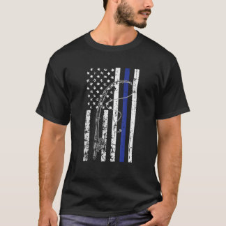 米国旗ブルーライン魚釣りカッコいい警察署 Tシャツ
