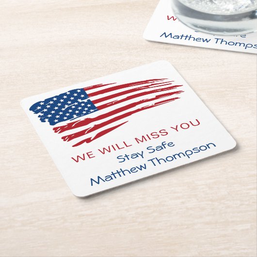 米国旗兵隊軍隊行遠くにパーティー スクエアペーパーコースター (アングル)