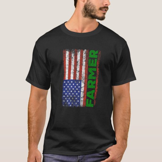 米国旗動揺して農家 Tシャツ (正面)