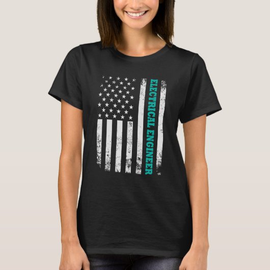 米国旗動揺して電気エンジニアEn Tシャツ (正面)