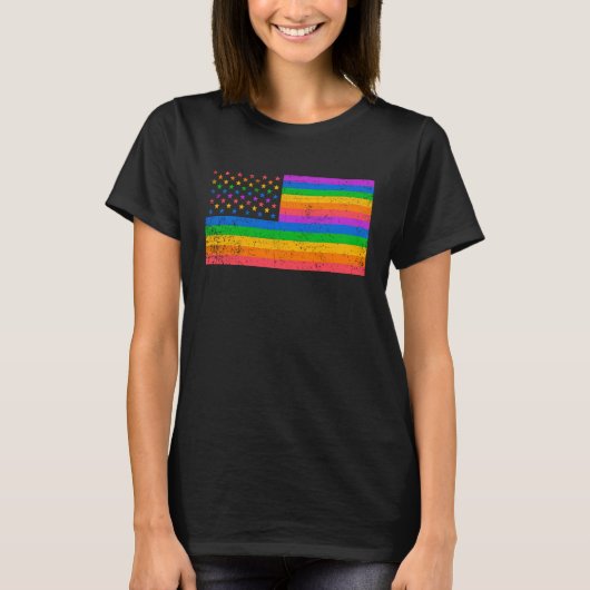 米国旗動揺してLGBTQアグランジリーゲイ Tシャツ (正面)