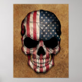 米国旗擦り切れた旗スカル ポスター (正面)