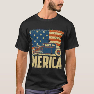 米国旗改造カスタム車メリカ7月4日 Tシャツ