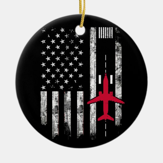 米国旗空港飛行機飛行機パイロットギフト セラミックオーナメント (正面)