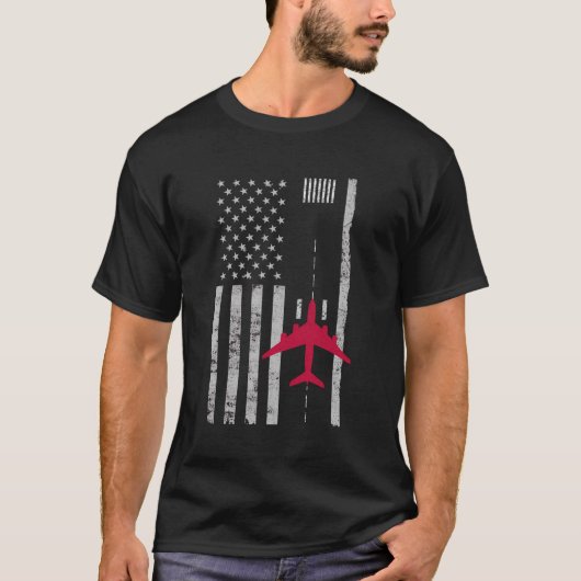 米国旗空港飛行機飛行機パイロットギフト Tシャツ (正面)