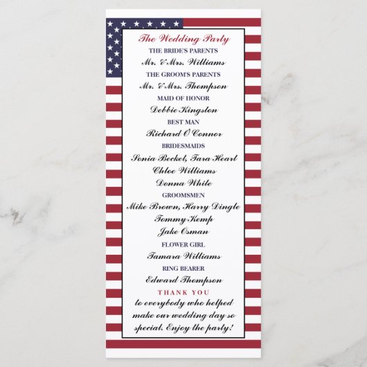 米国旗結婚の プログラム (裏面)