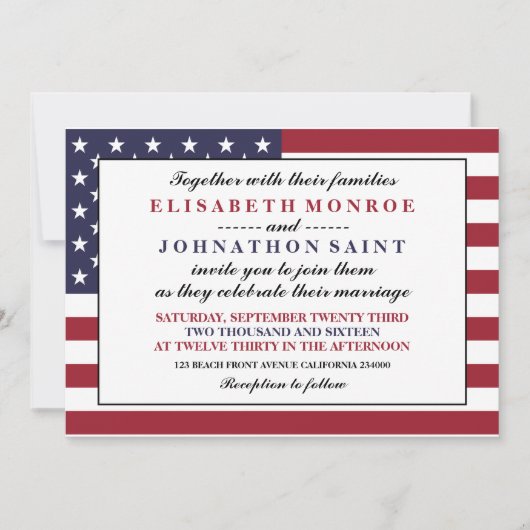 米国旗結婚の 招待状 (正面)