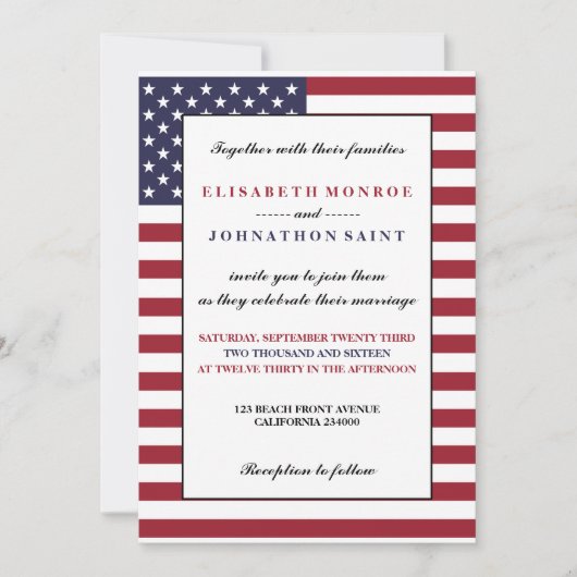 米国旗結婚の 招待状 (正面)