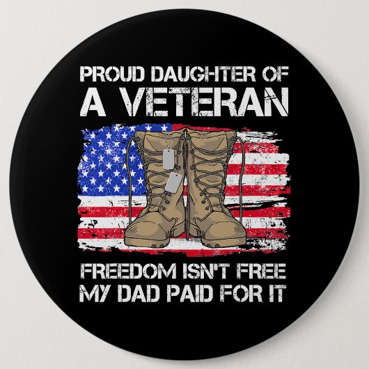 米国旗誇りを持ったの娘退役軍人米国軍隊Ve 缶バッジ (正面)
