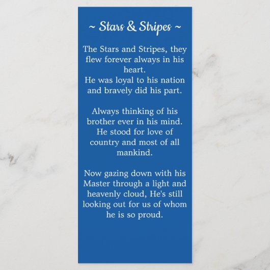 米国旗退役軍人葬儀祈りの言葉しおりカード メニュー (裏面)