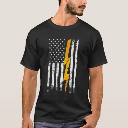 米国旗電気ケーブルエンジニアリング電気 Tシャツ (正面)