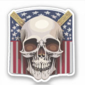 米国旗飾の色の付いたスカルのスケッチ シール (正面)