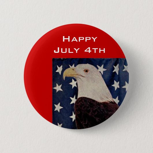 米国旗7月4日のヴィンテージの白頭鷲 缶バッジ (正面)