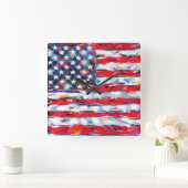 米国旗 スクエア壁時計 (ホーム)