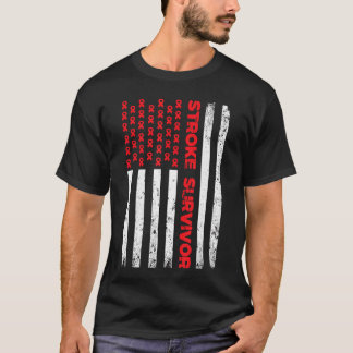 米国旗 ストローク サバイバー アウェアネス レッドリボン ブレイン Tシャツ