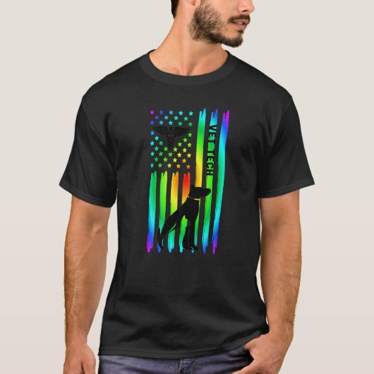米国旗 獣医テクニシャン 獣医技術者 Tシャツ (正面)