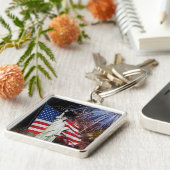 米国旗、花火および自由の女神 キーホルダー (側面)