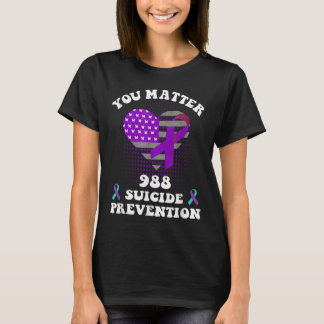 米国旗 988 自殺予防啓発リボン Tシャツ