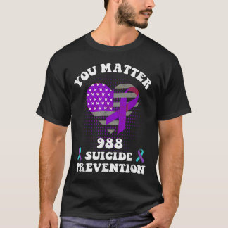 米国旗 988 自殺予防啓発 リボン Tシャツ
