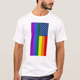 米国旗LGBTのプライドの虹のティー Tシャツ