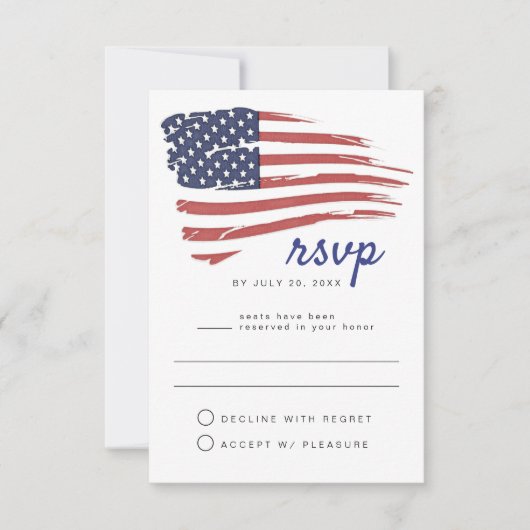 米国水彩米国国旗のパーティーRSVPはがき 招待状 (正面)