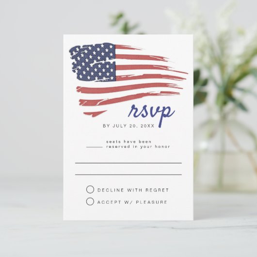 米国水彩米国国旗のパーティーRSVPはがき 招待状 (スタンド正面)