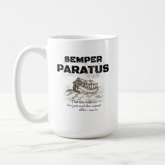 米国沿岸警備隊ラテンモト引用文「Semper Paratus」 コーヒーマグカップ (左)