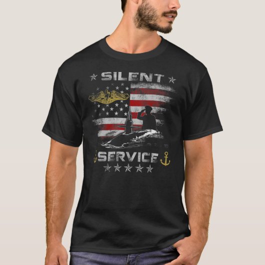 米国海軍の潜水艦 – サービス静か退役軍人メンズ Tシャツ (正面)