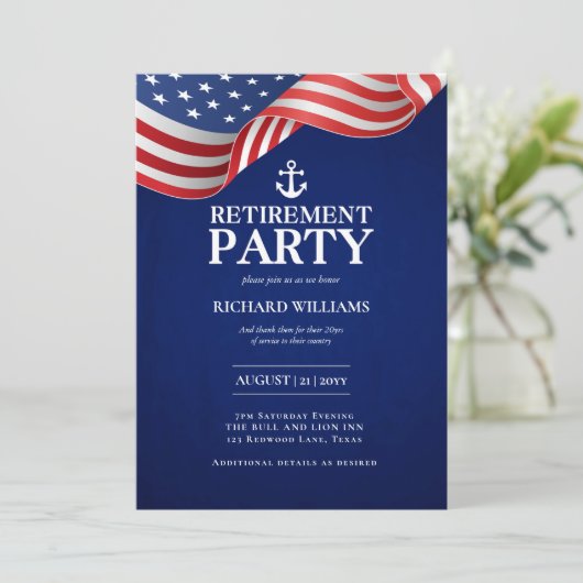 米国海軍の退職いかり愛国国旗の軍隊 招待状 (スタンド正面)