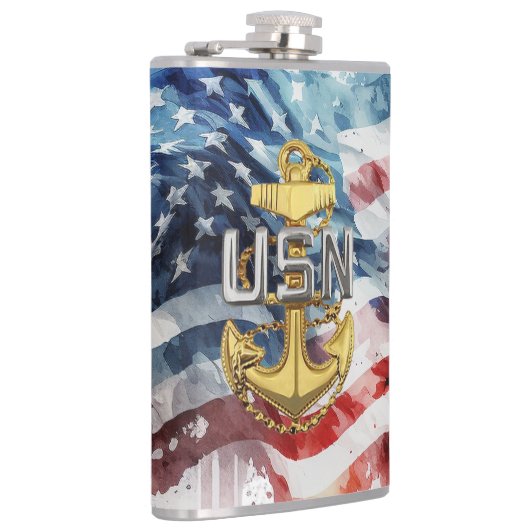 米国海軍チーフフラスコ、E7ピン留めギフト フラスク (右)