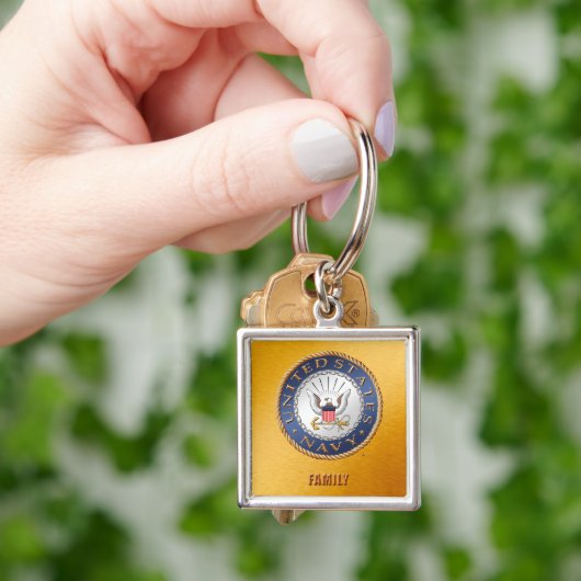 米国海軍ファミリープレミアムスクエアキーチェーン キーホルダー (手)