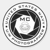 米国海軍水中写真家MCスキューバステッカー ラウンドシール (正面)