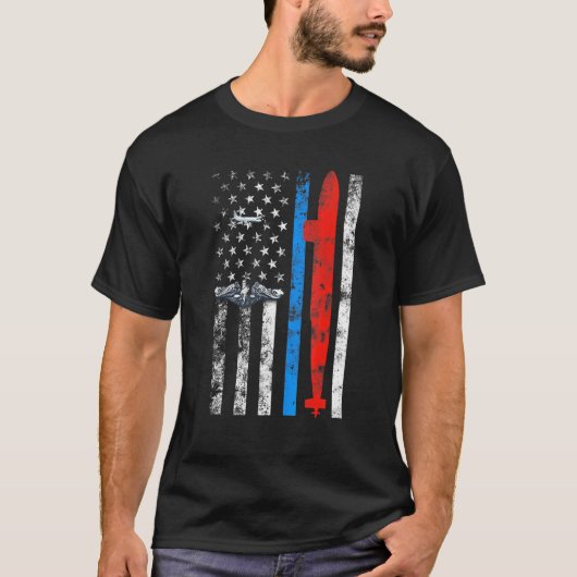 米国潜水艦静かサービス退役軍人米国国旗 Tシャツ (正面)