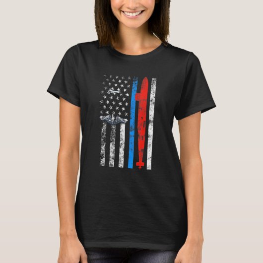 米国潜水艦静かサービス退役軍人米国国旗 Tシャツ (正面)