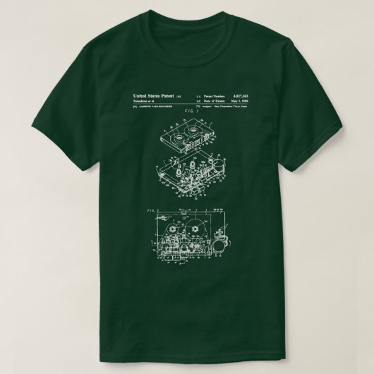 米国特許カセットプレーヤー Tシャツ (デザイン正面)