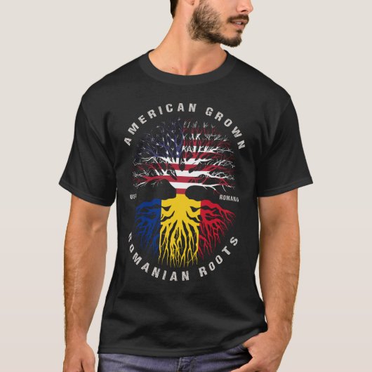米国産ルーマニアルーツルーマニア国旗 Tシャツ (正面)