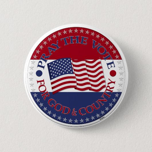 米国祈国旗を掲げた神と国への投票 缶バッジ (正面)