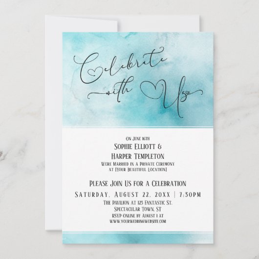 米国祝ティール(緑がかった色)ホワイトウォーター色披露宴付き 招待状 (正面)