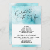 米国祝ティール(緑がかった色)ホワイトウォーター色披露宴付き 招待状 (正面/裏面)