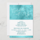 米国祝ハートとティール(緑がかった色)披露宴のみ 招待状 (正面)