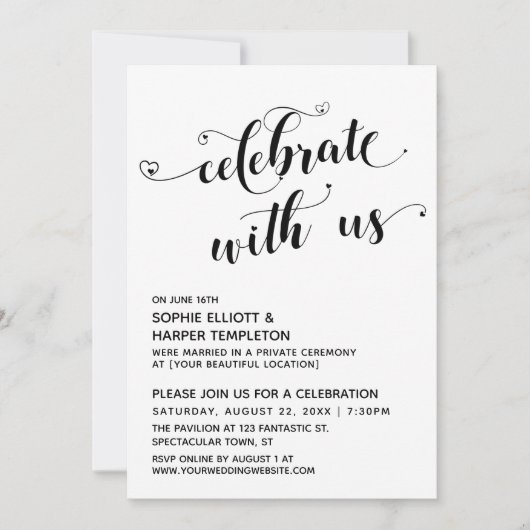 米国祝ハートブラック&ホワイト披露宴 招待状 (正面)