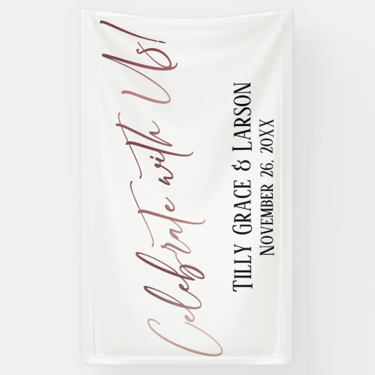 米国祝バラ金ゴールド手書きタイポグラフィ 横断幕 (縦)