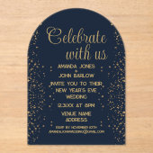 米国祝海軍の金ゴールドの新年と共に結婚す アクリル招待状 (正面)